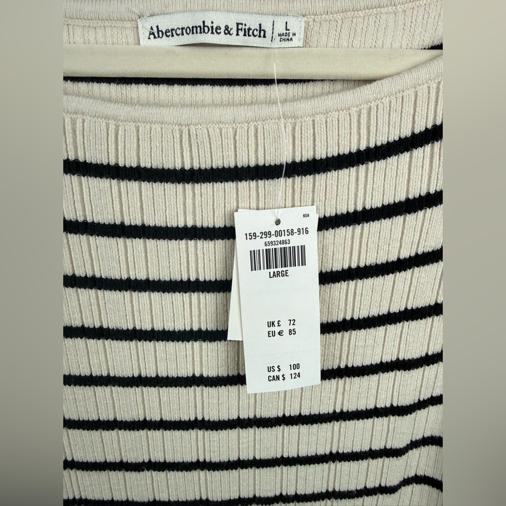 Abercrombie & Fitch High Neck Cream Stripe Ribbed Midi Sweater Dress L NWT - Picture 8 of 9